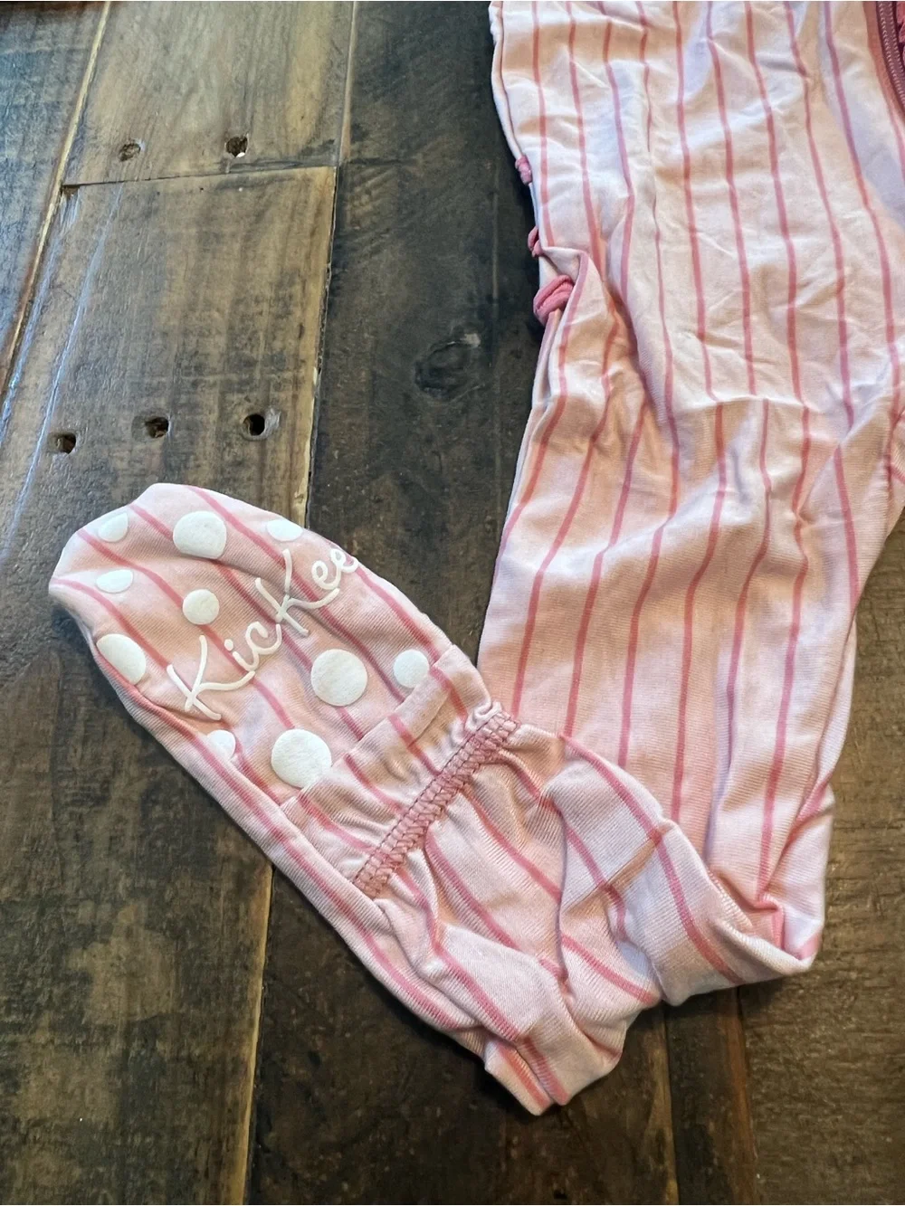 Kickee Pants size 6-9 months pink stripe ruffle with two way zipper footie new